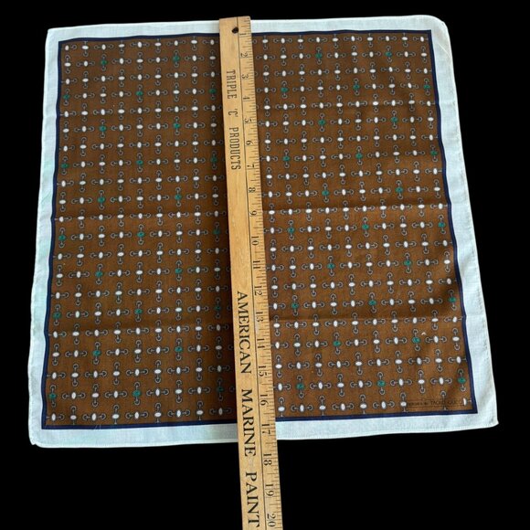 VINTAGE GUCCI Silk Scarf Horsebit pattern Handkerchief Pocket Square - Picture 4 of 9